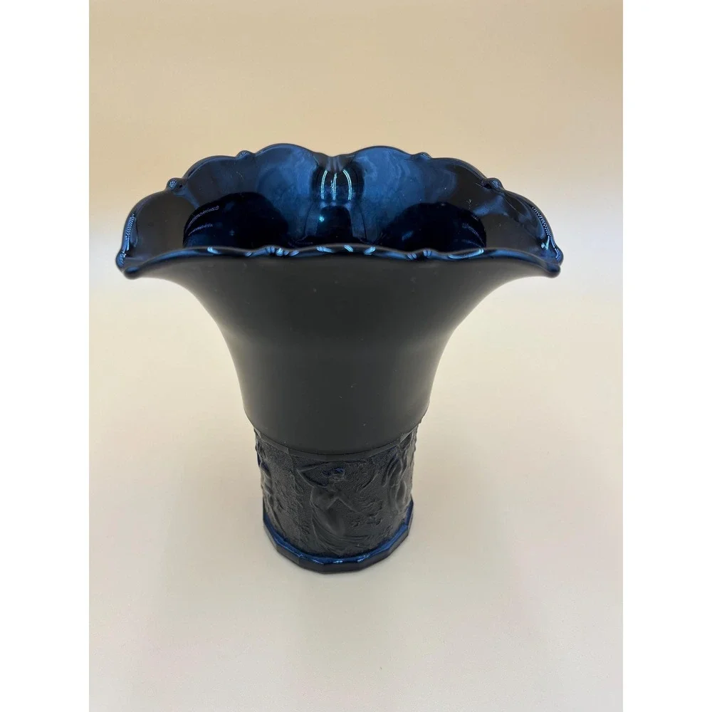 LE Smith Black Amethyst Vase: Vintage Nymphs Dancing Ladies Glass Vase